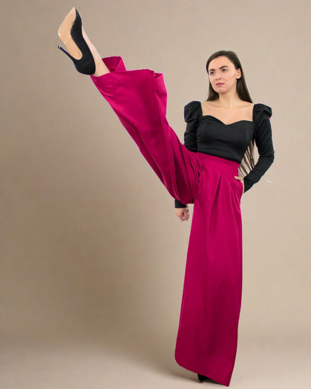 ADKN Tenes Red Palazzo High Waisted Trousers Women