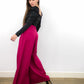 Ethical tailored wide leg smart work or evening party sustainable red high waist trousers from recycled PET ADKN made in UK