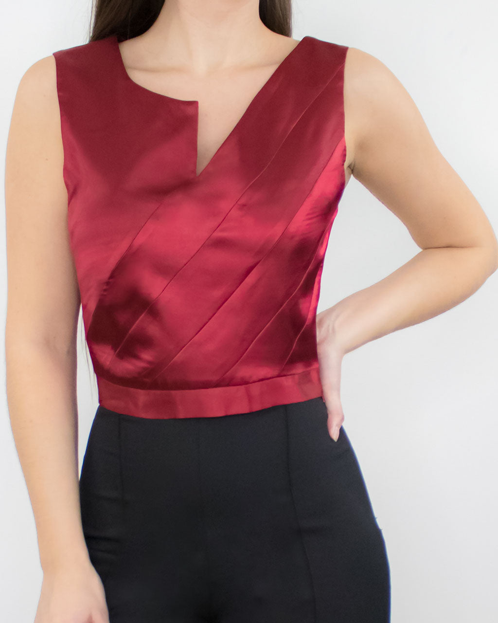 ADKN Eirene Red Satin Crop Top