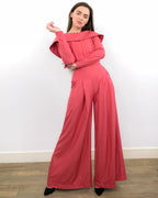 ADKN Kea Rose Red Wide-Leg Long Sleeve Jumpsuit