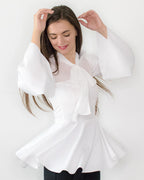 ADKN Loris White Peplum Blouse with Bell Sleeves