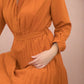 Ania Burnt Orange Maxi Dress with Pleats - Long Sleeve Dress