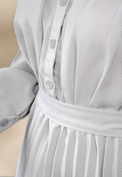 Ania Grey Long Sleeve Button Dress