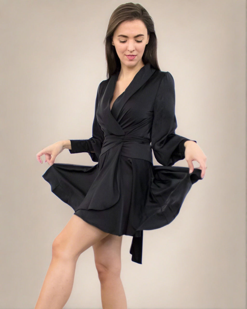 wrap black dress MAXI-BLACK / L feminine look at weddings Icaria Wrap Dress in Black