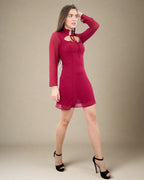 ADKN Sienna Mini Red Party Dress with Long Sleeves