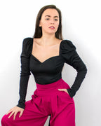 ADKN Lyah Black Puff Sleeve Sweetheart Top