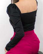 ADKN Lyah Black Puff Sleeve Sweetheart Top