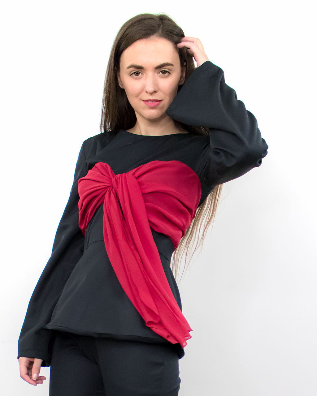 ADKN Annes Black Peplum Blouse with Bow