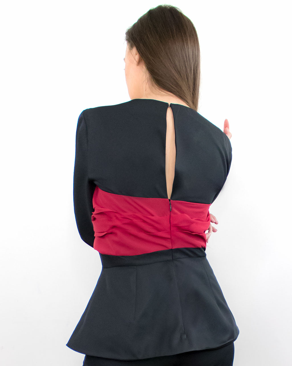 Annes Black Peplum Blouse with Bow