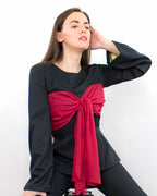 ADKN Annes Black Peplum Blouse with Bow