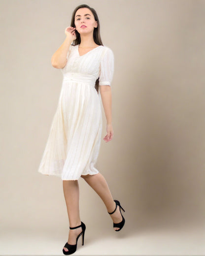 Brielle White Dress - Boho White Midi Dress with Sleeves