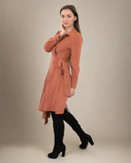ADKN Tazia Orange Long Sleeve Wrap Dress