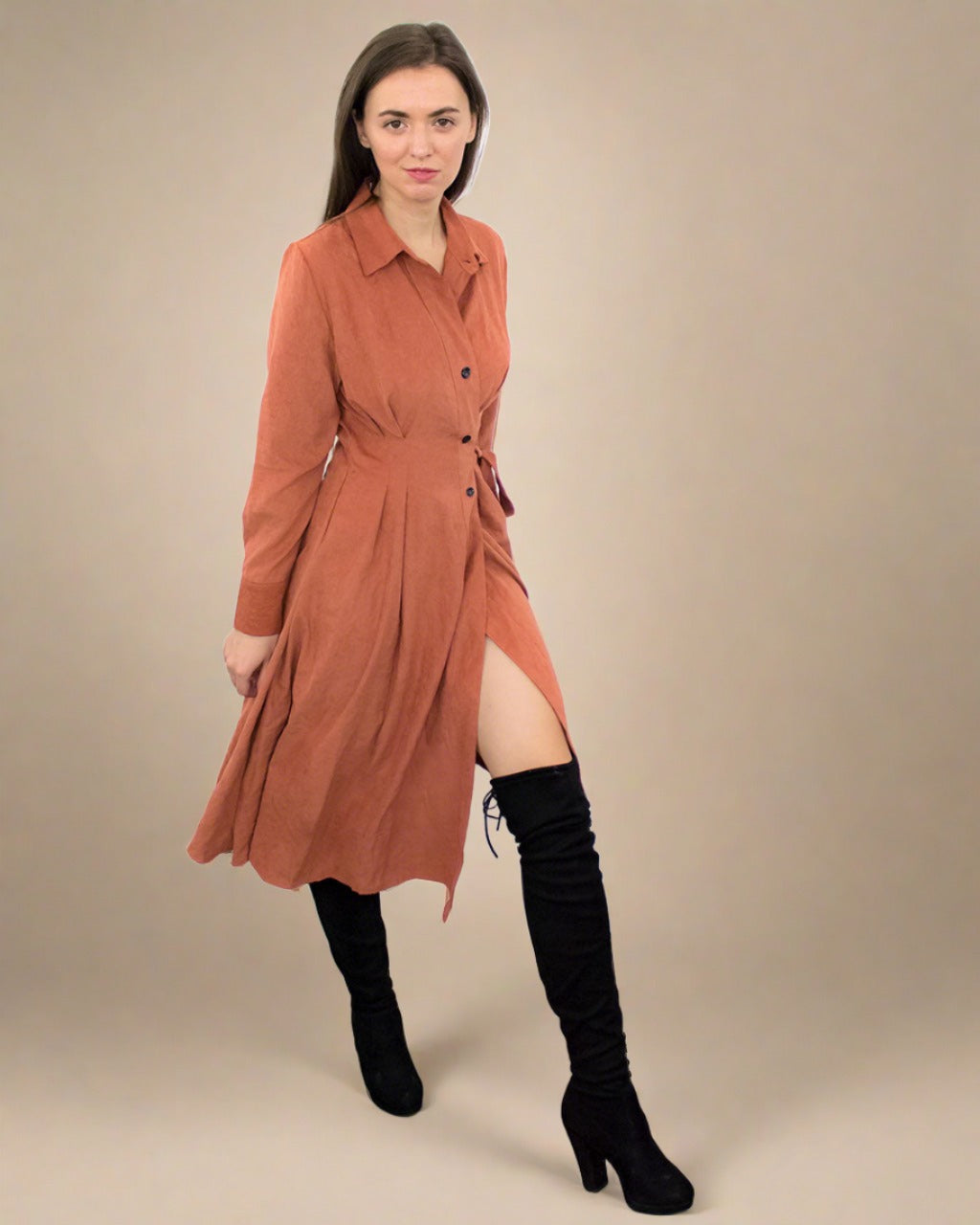 ADKN Tazia Orange Long Sleeve Wrap Dress