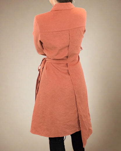 Tazia Orange Long Sleeve Wrap Dress