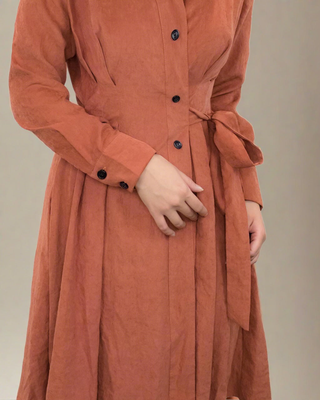 ADKN Tazia Orange Long Sleeve Wrap Dress