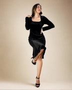 ADKN Amera Long Sleeve Black Velvet Dress - Velvet Bodycon Dress