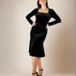 Amera Long Sleeve Black Velvet Dress - Velvet Bodycon Dress