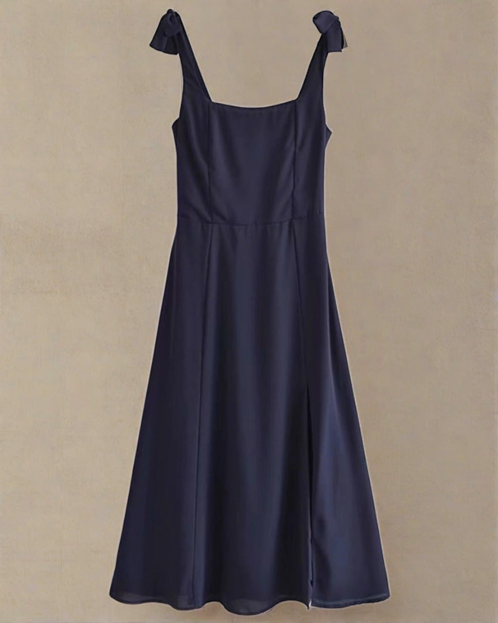 Navy Blue Strappy Dress - Square Neck Midi Dress | ADKN