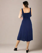 ADKN Oceane Blue Strappy Dress - Square Neck Midi Dress