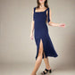 Oceane Blue Strappy Dress - Square Neck Midi Dress