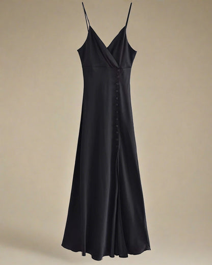 Rae Midi Black Evening Dress with Slit