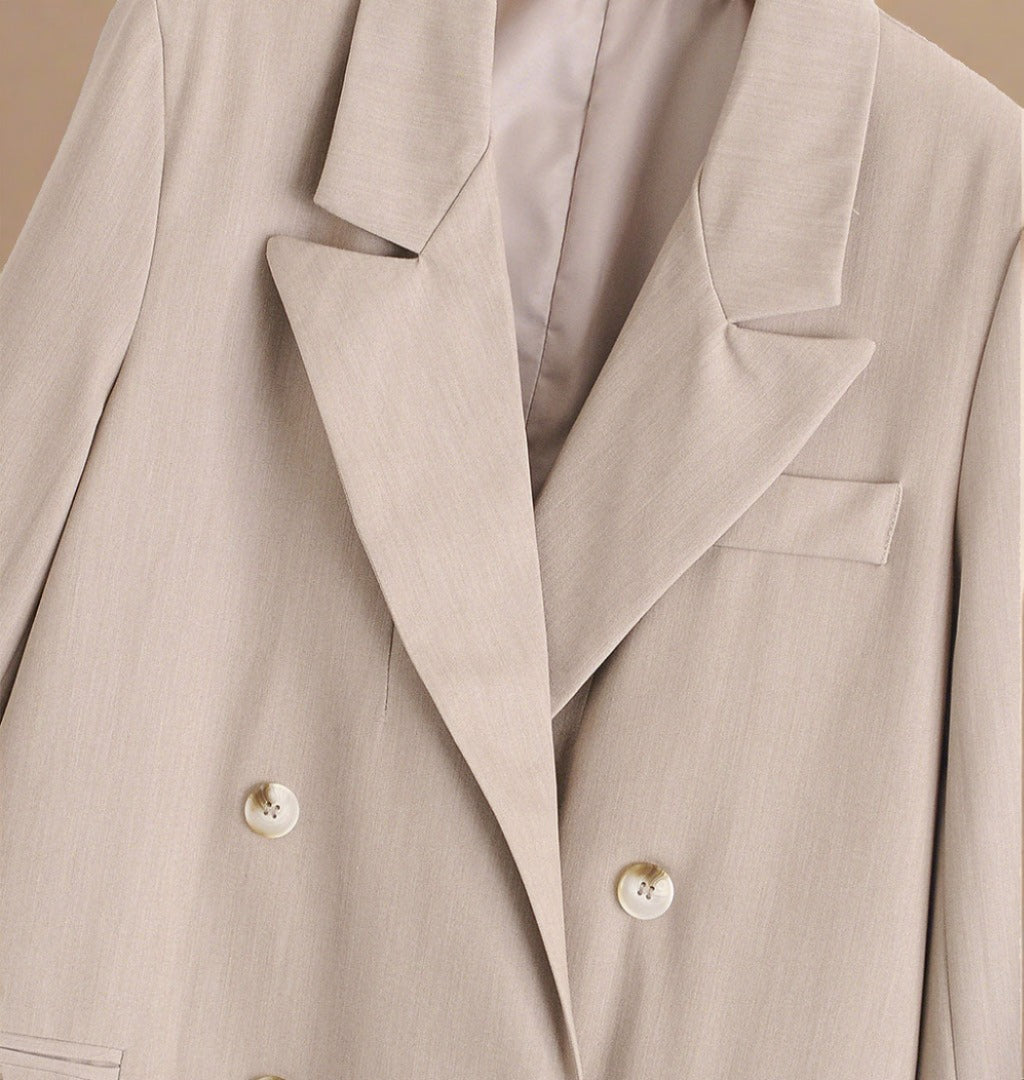 ADKN Mina Beige Cotton Oversized Summer Blazer