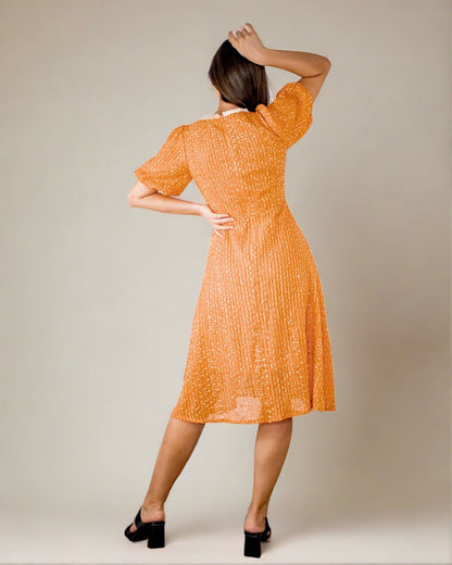 ADKN Cosette Dress - Burnt Orange Wedding Guest Dress with Puff Sleeves