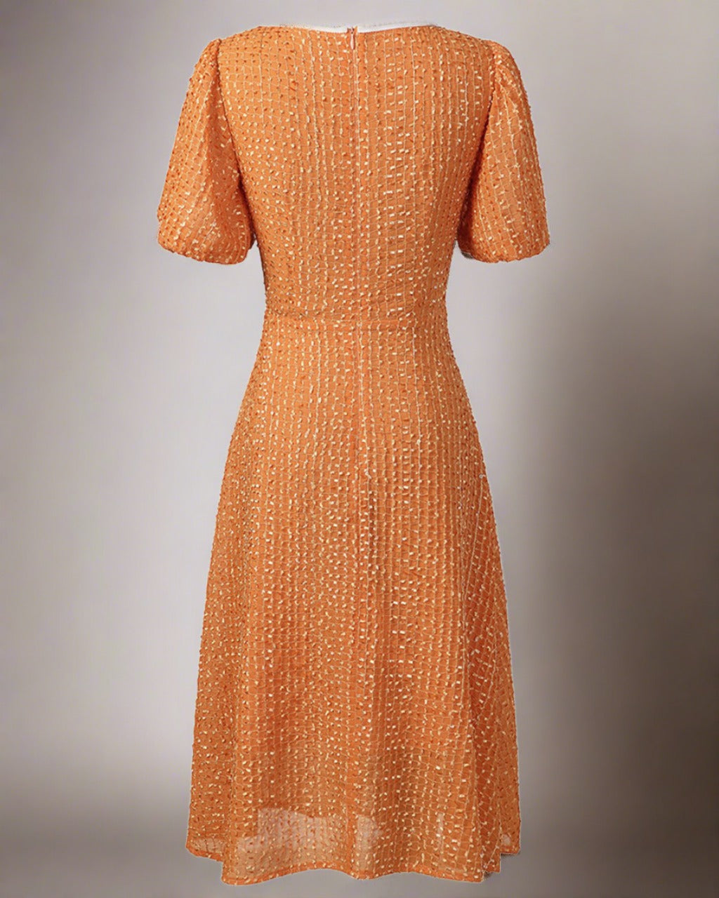 Cosette Dress - Burnt Orange Wedding Guest Dress with Puff Sleeves