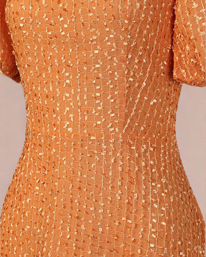 ADKN Cosette Dress - Burnt Orange Wedding Guest Dress with Puff Sleeves