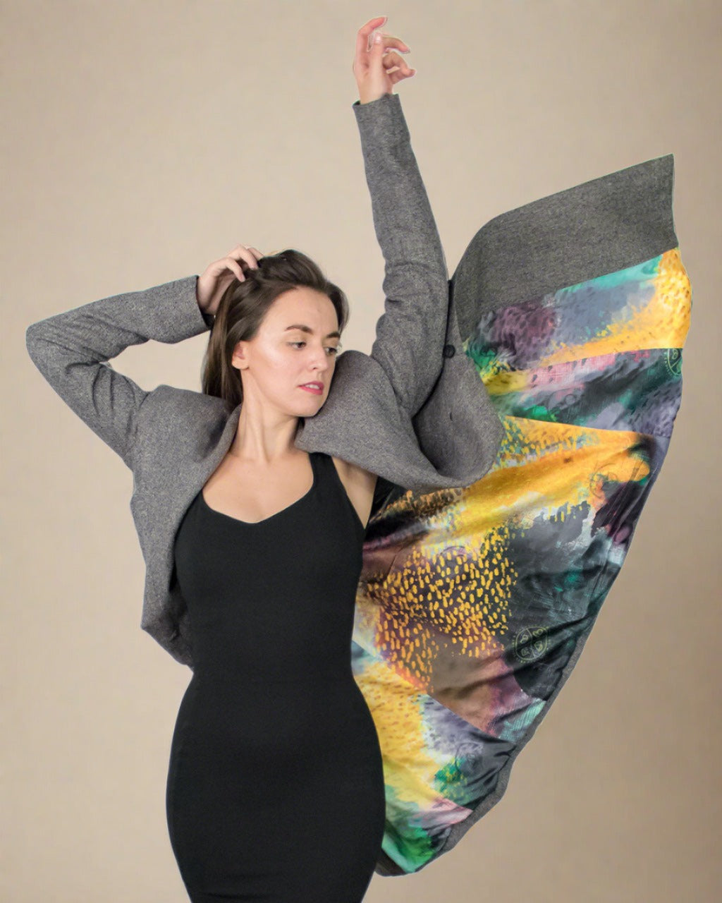 ADKN Baldo Grey Longline Fit and Flare Coat