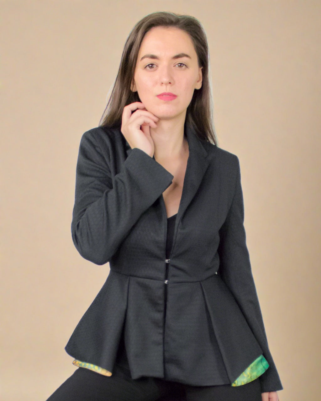 Fitted tailored women's designer black blazer sustainable ethical jacket for office work ADKN made from recycled PET bottles