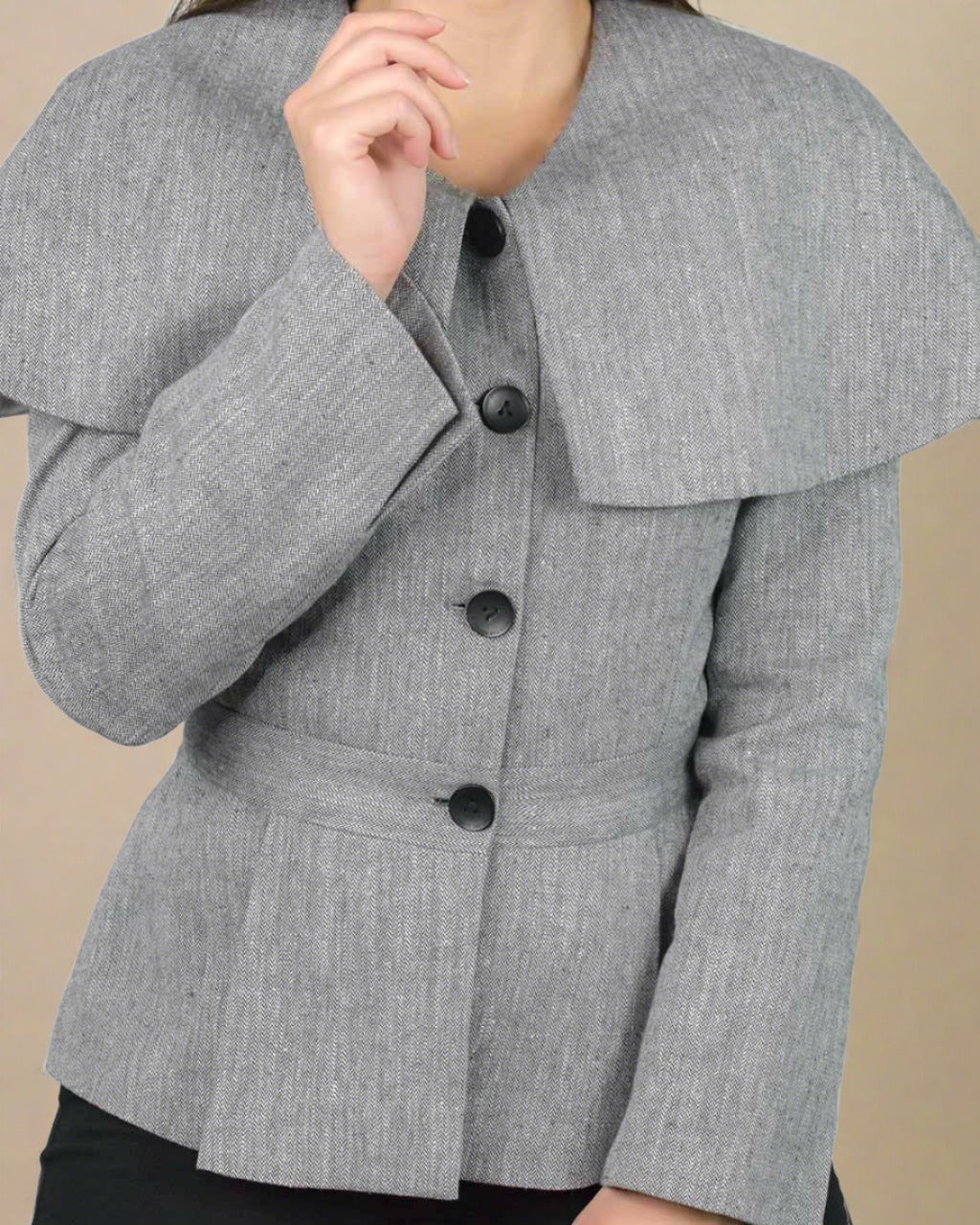ADKN's grey houndstooth tweed Abbe grey coat blazer made from sustainable hemp
